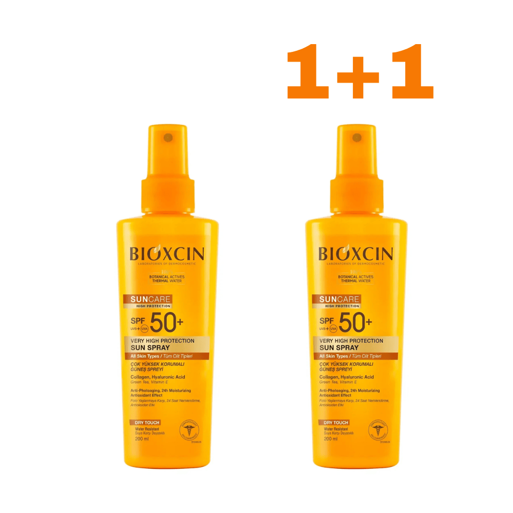 1+1 BIOXCIN SUNCARE purškiamas kremas nuo saulės SPF 50+, 200 ml - Plaukui.lt