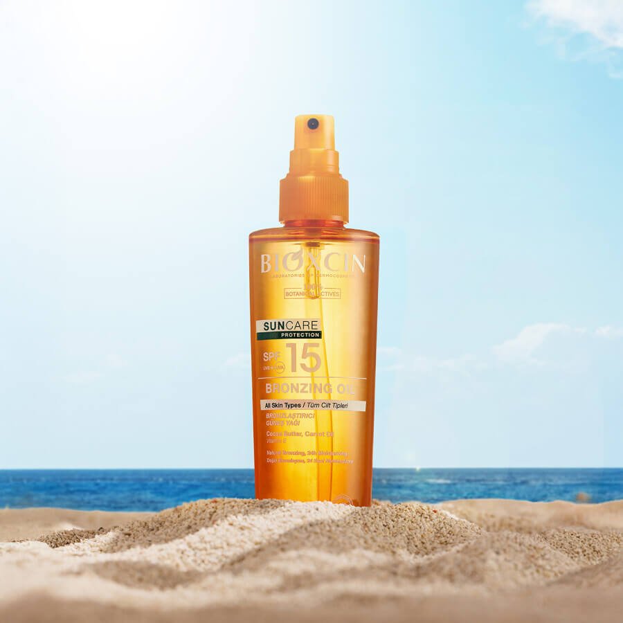 BIOXCIN SUNCARE bronzinį įdegį skatinantis aliejus SPF15, 200 ml - Plaukui.lt
