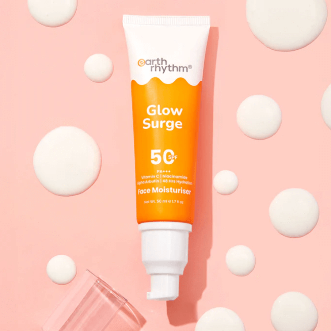 Earth Rhythm švytėjimą ir drėkinimą suteikiantis veido kremas nuo saulės SPF 50, GLOW SURGE 50 ml - Plaukui.lt