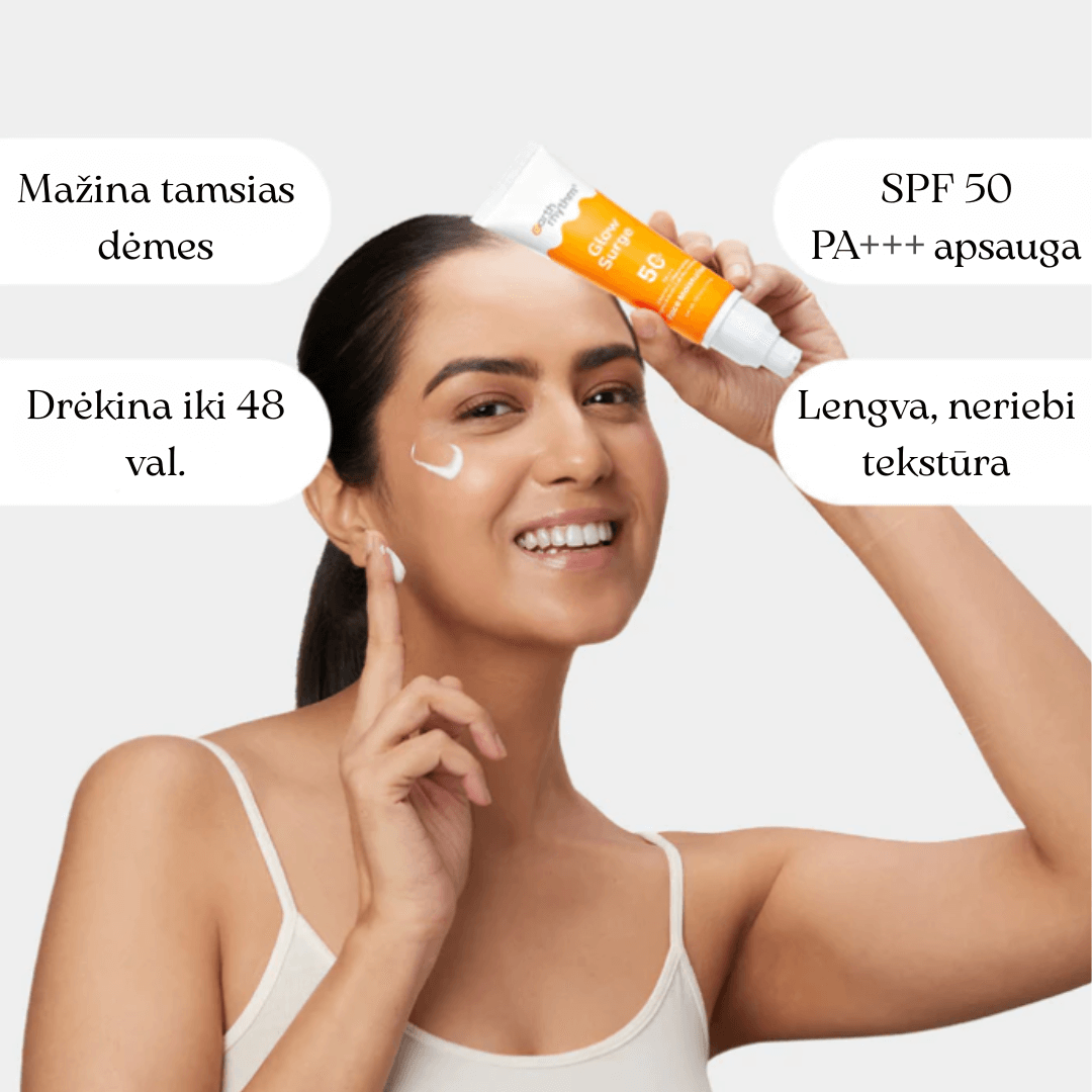 Earth Rhythm švytėjimą ir drėkinimą suteikiantis veido kremas nuo saulės SPF 50, GLOW SURGE 50 ml - Plaukui.lt