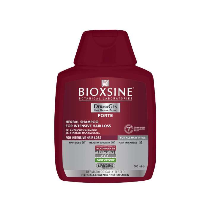 BIOXSINE šampūnas nuo intensyvaus plaukų slinkimo FORTE, 300 ml - Plaukui.lt
