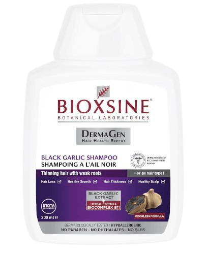 BIOXSINE šampūnas nuo plaukų slinkimo su juoduoju česnaku, 300 ml - Plaukui.lt