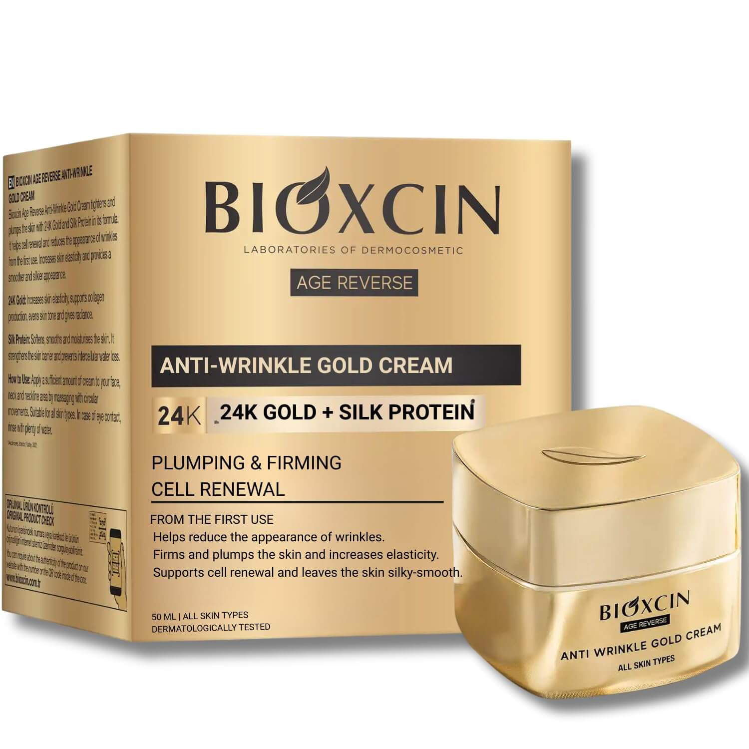 1+1 BIOXCIN AGE REVERSE GOLD veido kremas su aukso dulkėmis, nuo raukšlių, 50 ml - Plaukui.lt
