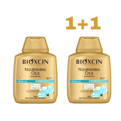 1+1 BIOXCIN maitinantis šampūnas nuo plaukų slinkimo su gėlių aliejais, 300 ml - Plaukui.lt