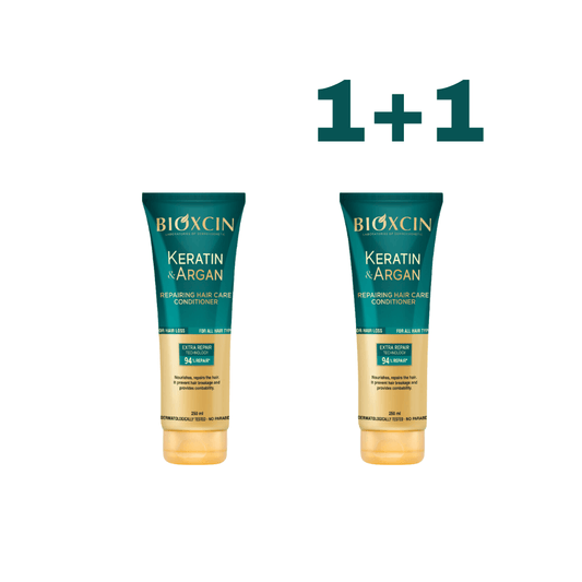 1+1 BIOXSINE atstatomasis plaukų kondicionierius su keratinu ir argano aliejumi, 250 ml - Plaukui.lt