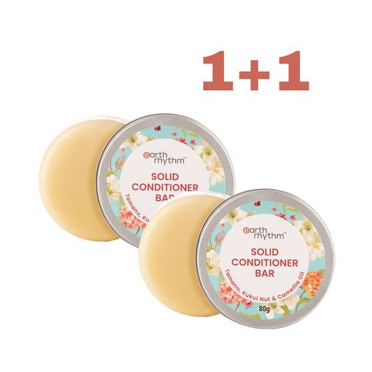 1+1 Earth Rhythm kietasis kondicionierius su kukui riešutais, tamanu bei kamelijos aliejumi, 80 g - Plaukui.lt