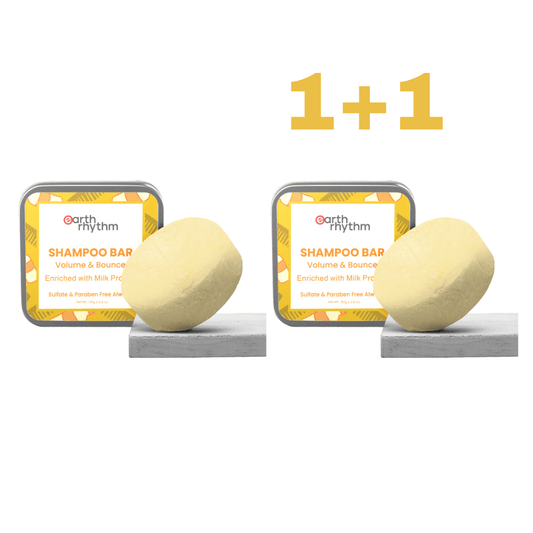 1+1 Earth Rhythm kietasis šampūnas suteikiantis apimties bei purumo, su pieno baltymais, 80 g - Plaukui.lt