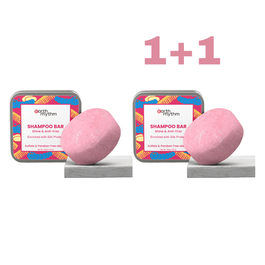 1+1 Earth Rhythm spindesio ir glotnumo suteikiantis kietasis šampūnas nepaklusniems plaukams ANTI - FRIZZ, 80 g - Plaukui.lt