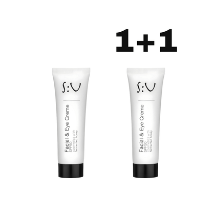 1+1 S:U Veido ir akių srities kremas SPF 50 su fermentuotu medumi, 50ml - Plaukui.lt