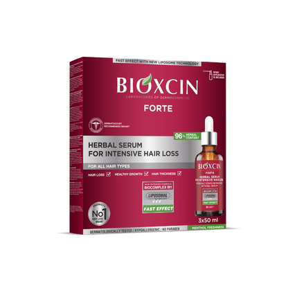 BIOXCIN FORTE serumas nuo intensyvaus plaukų slinkimo, 50 ml x 3 vnt. - Plaukui.lt