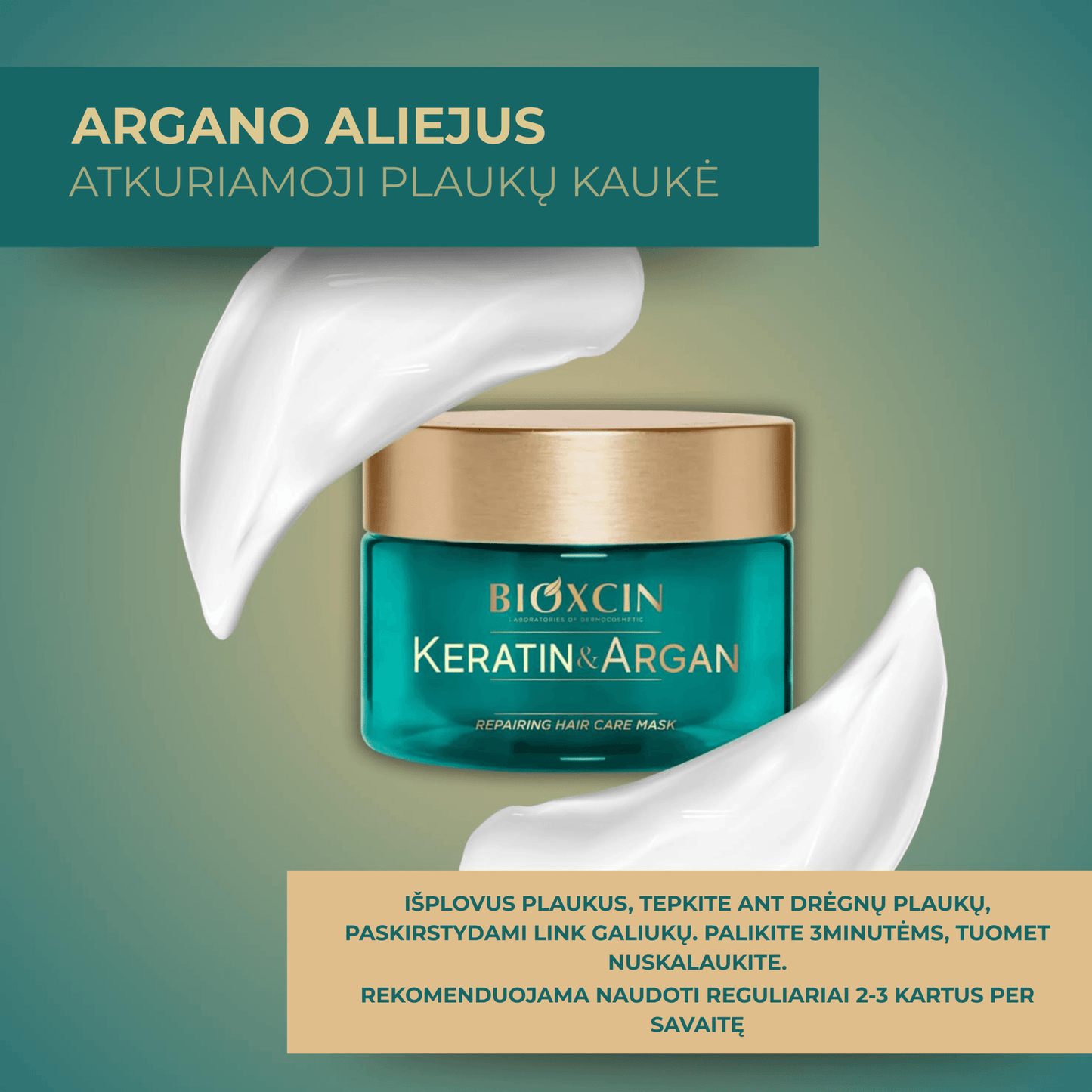 BIOXCIN KERATIN & ARGAN atkuriamoji plaukų kaukė, 225 ml - Plaukui.lt