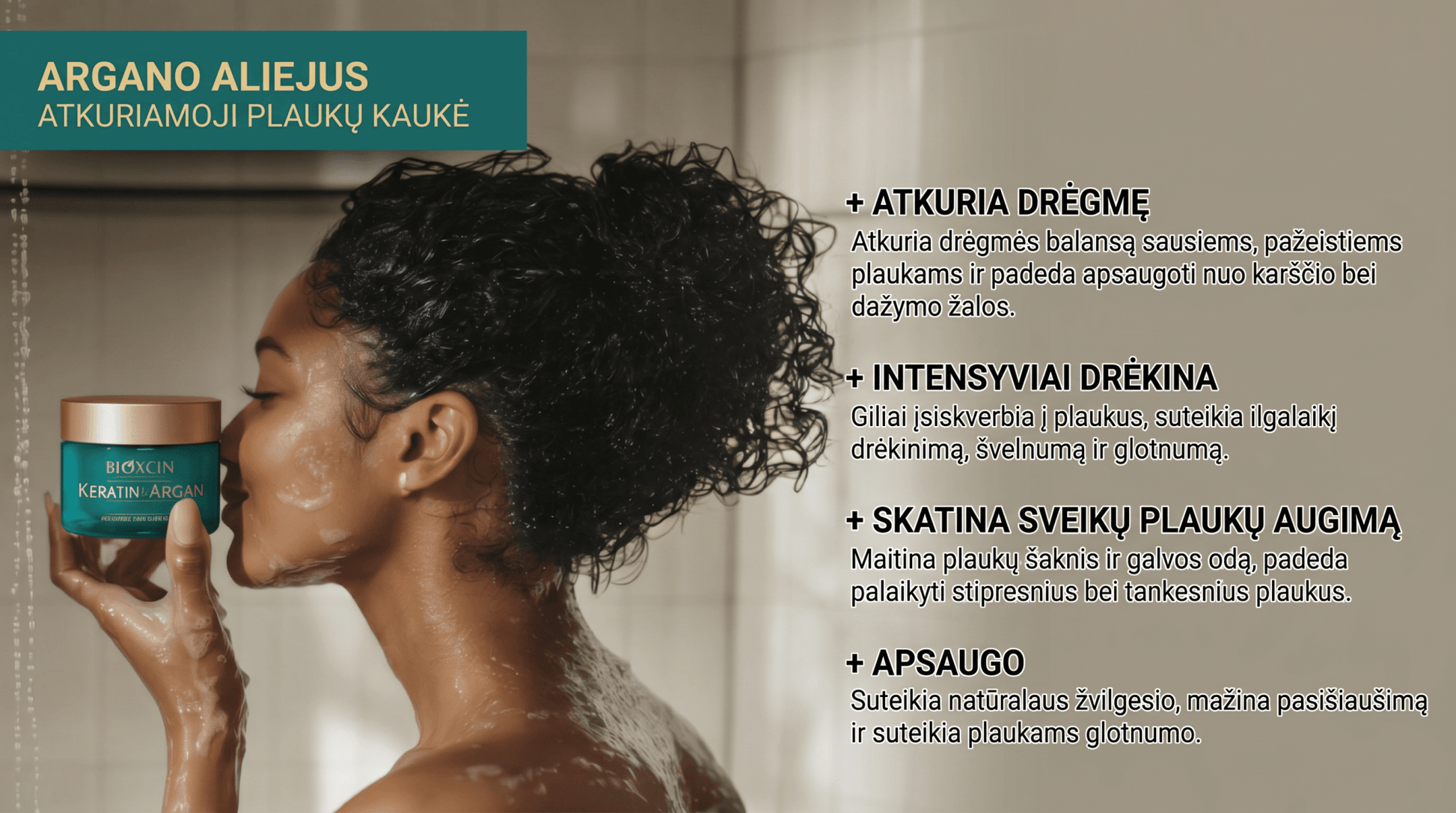 BIOXCIN KERATIN & ARGAN atkuriamoji plaukų kaukė, 225 ml - Plaukui.lt
