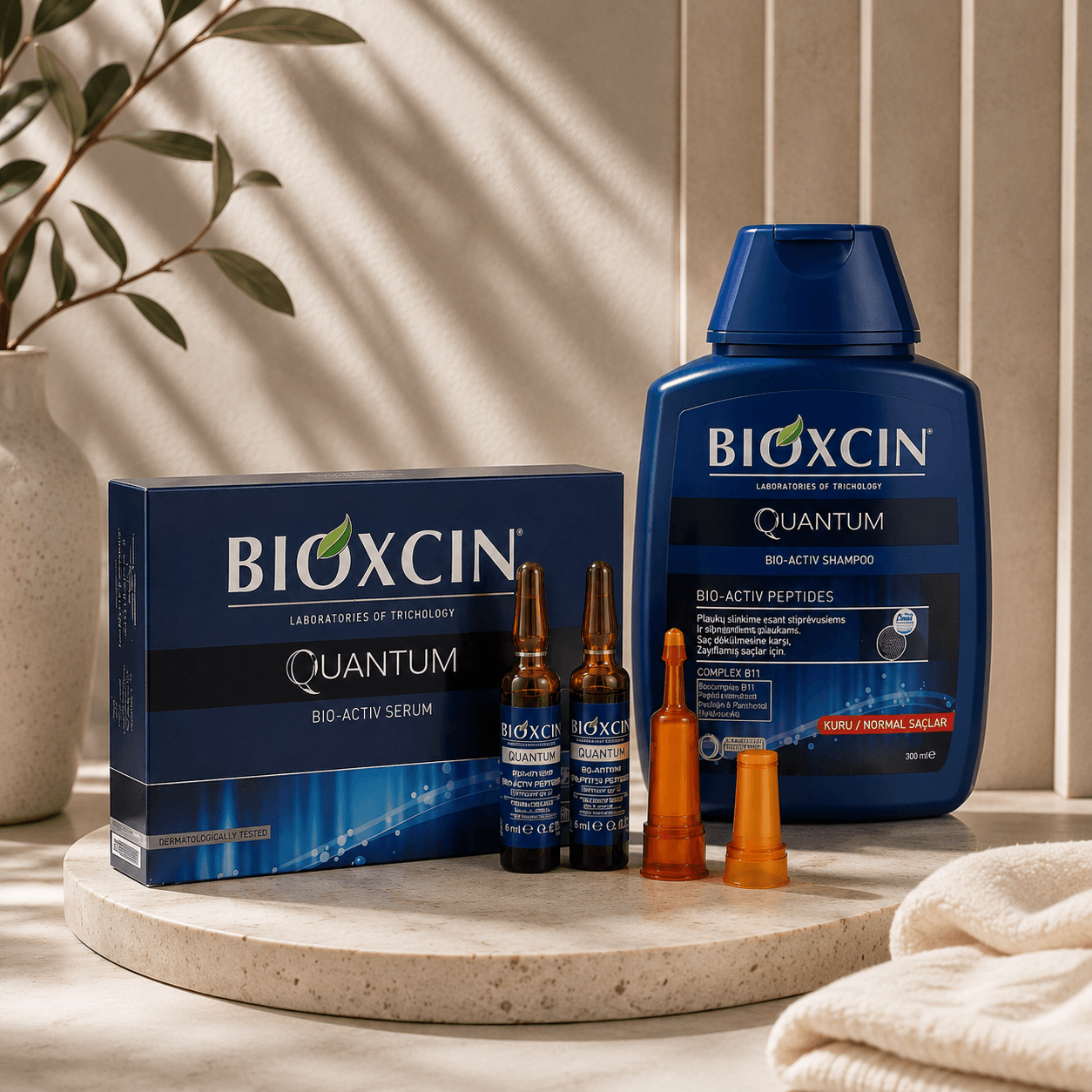 BIOXCIN QUANTUM plaukų tankinimo ir slinkimo stabdymo rinkinys su peptidais - Plaukui.lt