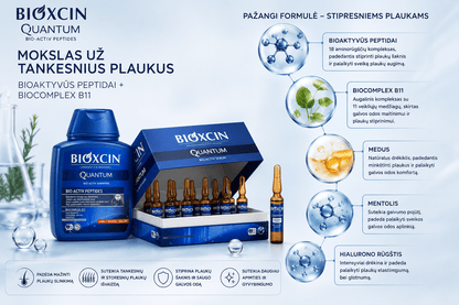 BIOXCIN QUANTUM plaukų tankinimo ir slinkimo stabdymo rinkinys su peptidais - Plaukui.lt
