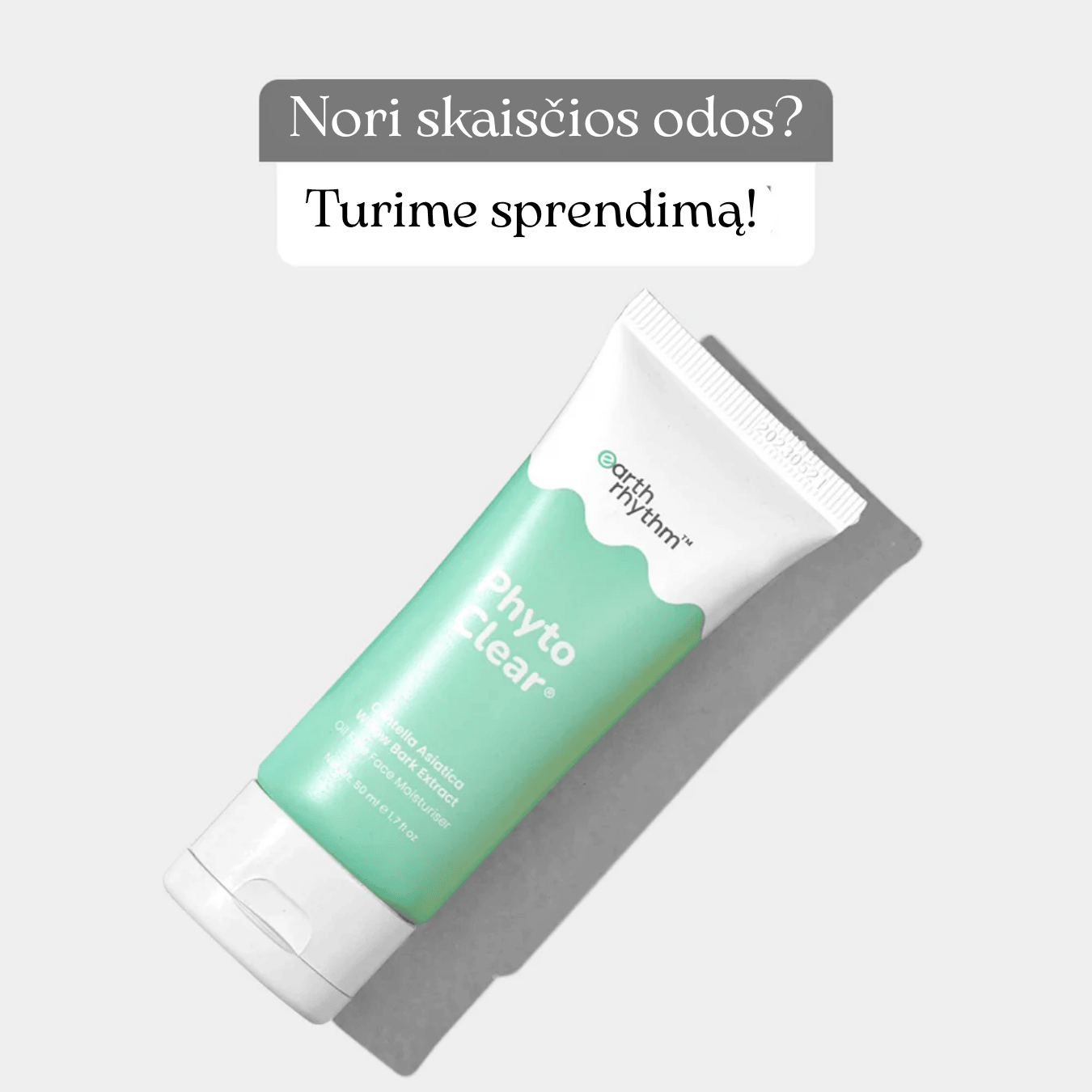 Earth Rhythm drėkinantis veido kremas be aliejaus su šalavijais ir azijos centella PHYTO CLEAR, 50 g - Plaukui.lt