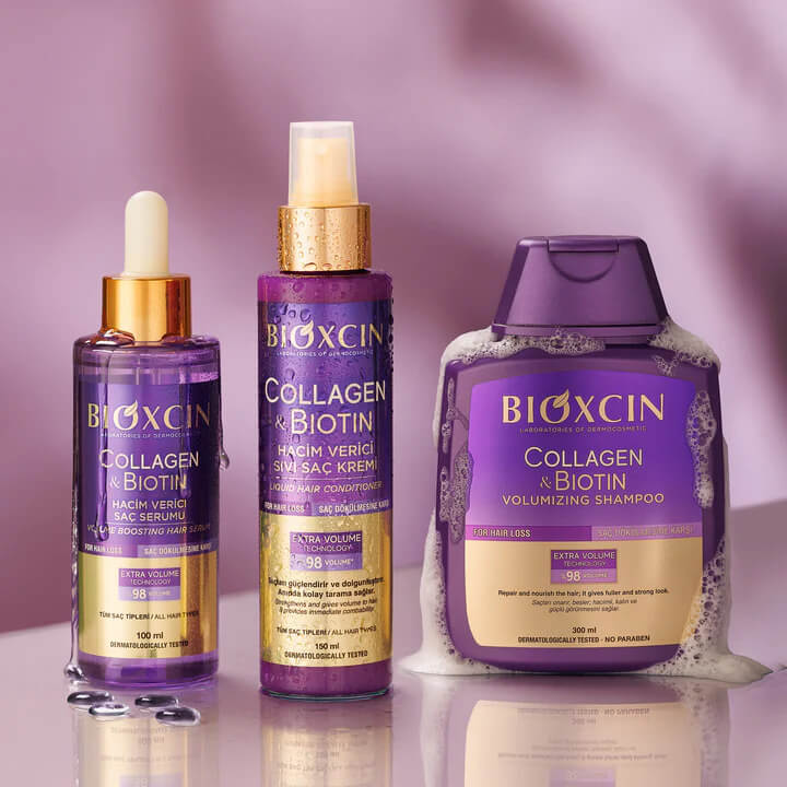 Rinkinys BIOXCIN Collagen & Biotin slinkimo stabdymui ir apimties suteikimui - Plaukui.lt