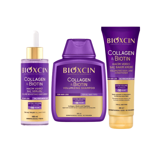 Rinkinys BIOXCIN Collagen & Biotin slinkimo stabdymui ir apimties suteikimui. - Plaukui.lt