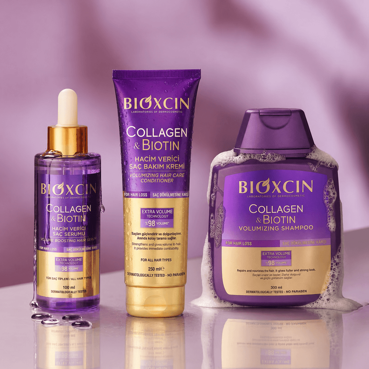 Rinkinys BIOXCIN Collagen & Biotin slinkimo stabdymui ir apimties suteikimui. - Plaukui.lt