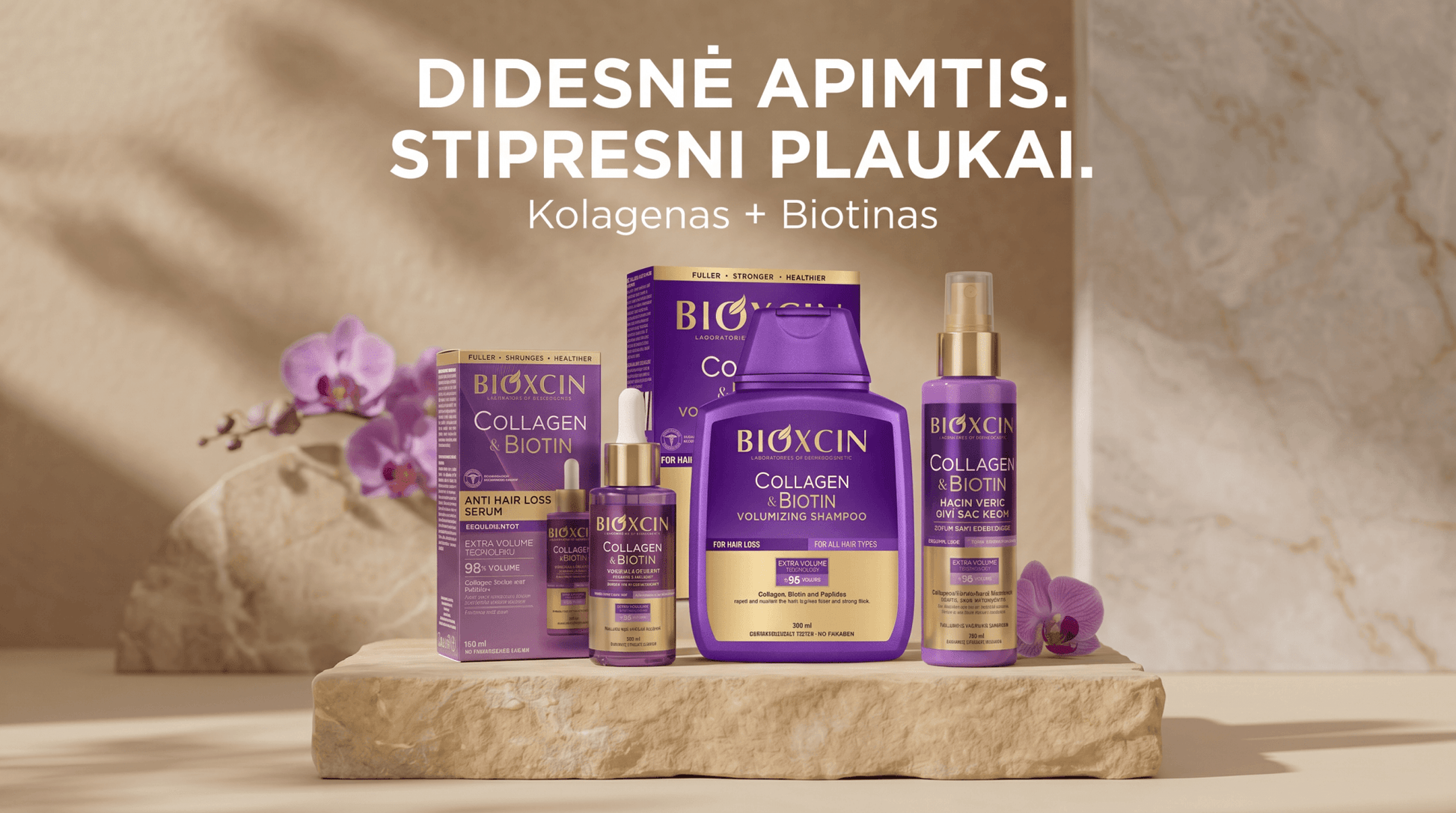 Rinkinys BIOXCIN Collagen & Biotin slinkimo stabdymui ir apimties suteikimui - Plaukui.lt