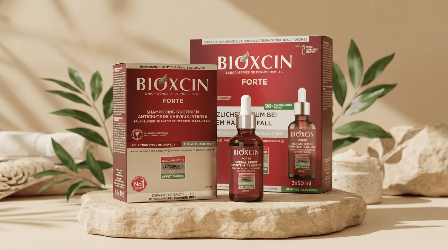 Rinkinys BIOXCIN FORTE nuo intensyvaus plaukų slinkimo: serumas 50 ml x 3 vnt. + šampūnas, 300 ml - Plaukui.lt