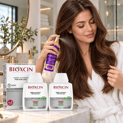 Rinkinys BIOXCIN riebiems plaukams: 2 x šampūnai 300 ml + COLLAGEN & BIOTIN purškiamas kondicionierius 200 ml - Plaukui.lt
