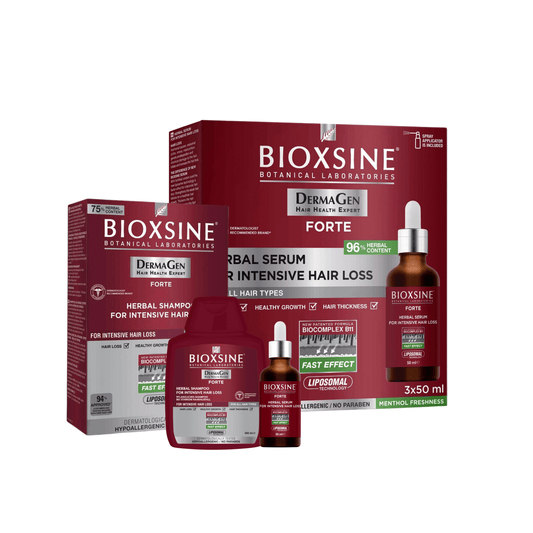 Rinkinys BIOXSINE FORTE nuo intensyvaus plaukų slinkimo: serumas 50 ml x 3 vnt. + šampūnas, 300 ml - Plaukui.lt