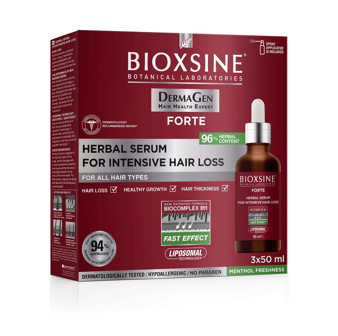 Serumas nuo intensyvaus plaukų slinkimo Forte 3x50 ml Bioxsine - Plaukui.lt
